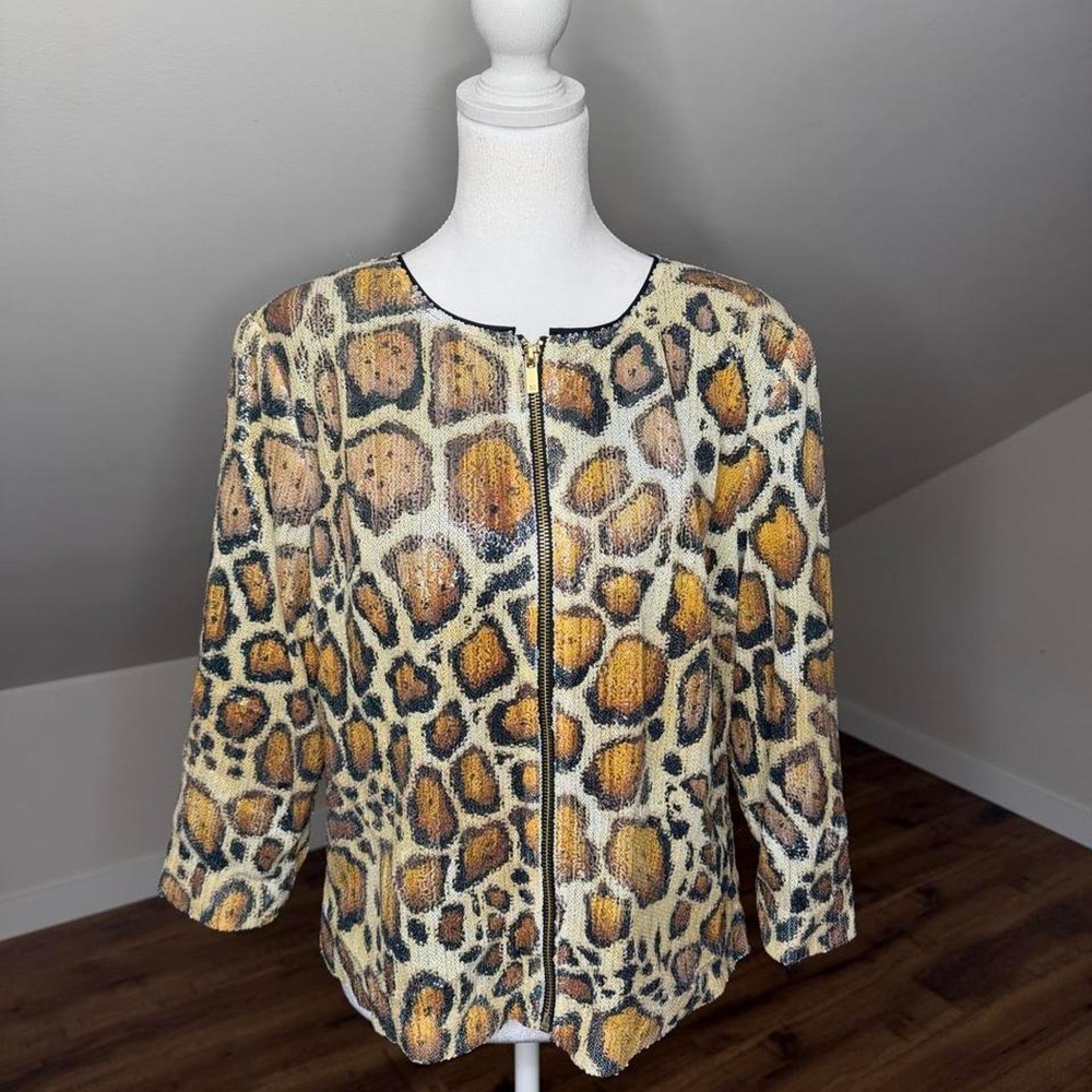 Peter Nygård Leopard Sequin Jacket Mafia Mom Luxury core